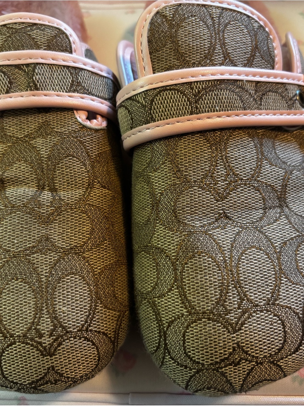Coach Monogram Canvas Slip-Ons with Pale Pink Trim